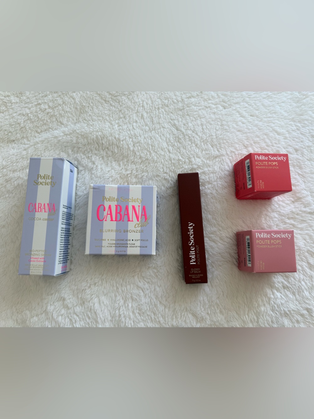 Polite Society Bronzer, Peptide Serum, 2 Blushes, Glossy Lip Balm